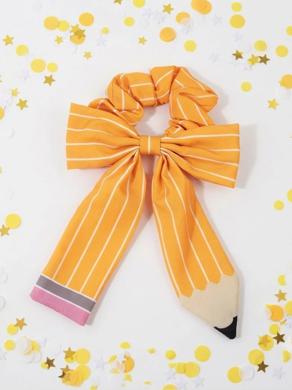 Kids Pencil Hair Bow Scrunchie Back to School Yellow Cute